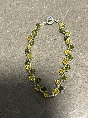 Handmade Green & Yellow Crystal Beaded Bracelet